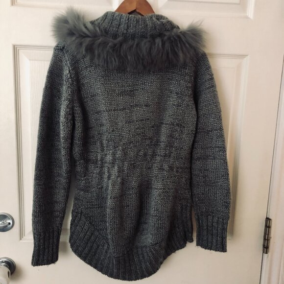 ☕ [Women M] EMOTIONS Faux Fur Collar Cardigan Sweater Boho Cozy Cottage Warm ☕ - Picture 6 of 6